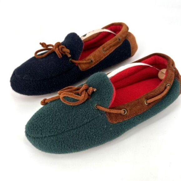 VTG 40/50s Eddie Bauer Women Polartec Colorblock Fleece Moccasin Slippers Size 8 - Picture 1 of 8